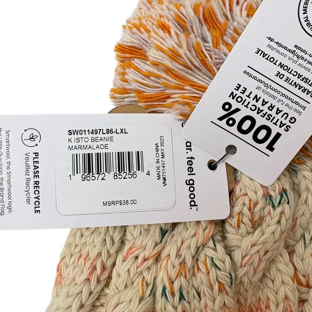 Smartwool Kids Beanie Hat‎ Isto Marmalade Orange Cable Knit Merino Wool L/XL NWT